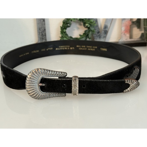 Liz Claiborne Genuine‎ Suede Leather Snake Trim Belt Women\'s Small Black 26-29\